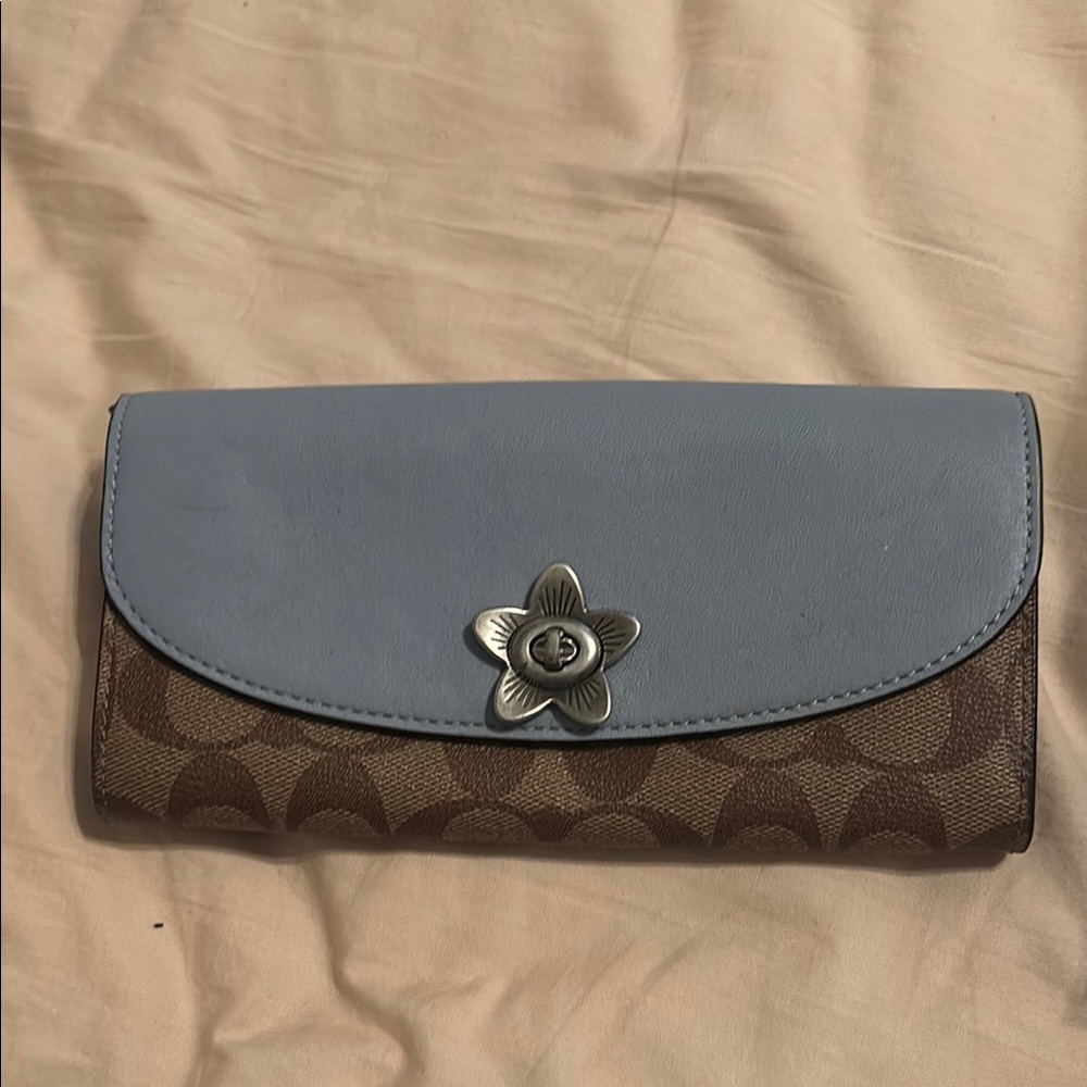 Coach Blue and Brown Signature Wallet EUC